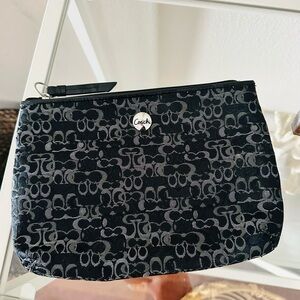 Coach Optic Black Gray Metallic Signature Mini C Makeup Bag or Clutch